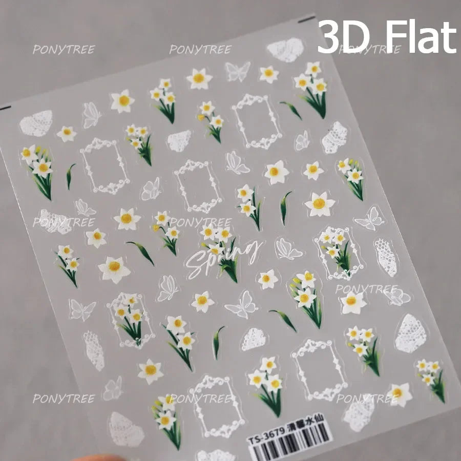 Spotless Lily Lilium Flowers Moon Pearl Crown Lily-white Pearl Necklace Pendant Self Adhesive Nail Art Stickers Manicure Decals (Online Order Only)