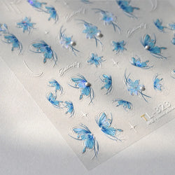 Chic Butterfly Flower Lily Lilium Narcissus Line Beautiful Blue Pearl Self Adhesive Nail Art Stickers Decorations Manicure Decal (Online Order Only)