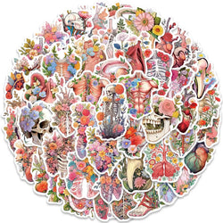 50pcs Colorful Cartoon Flowers Skull Human Organs Graffiti Stickers For Laptop Phone Guitar Luggage Waterproof Vinyl Decals (ONLINE ORDER ONLY)