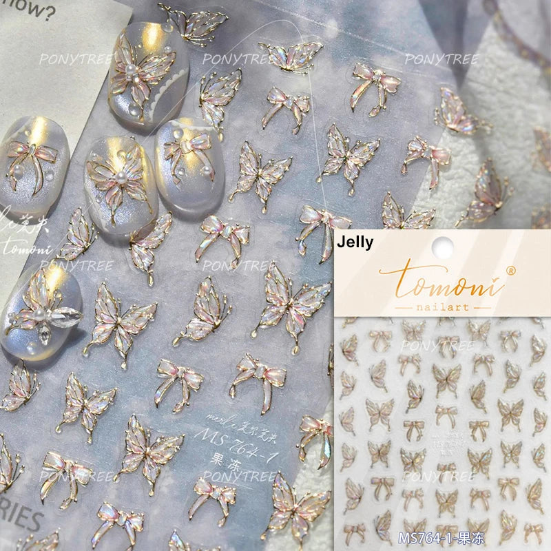 Bowknot Ribbon Butterfly Jelly Shiny Sparkling Delicate Charming Bow Tie 5D Nail Art Decorations Stickers DIY Manicure Decals (ONLINE ORDER ONLY)