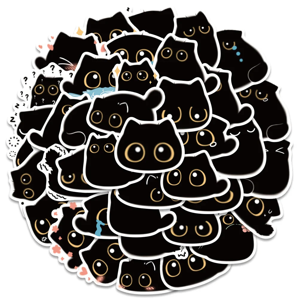 40pcs Cute Kawaii Cartoon Black Cat Stickers Kids Toy Vinyl Waterproof Graffiti For Laptop Phone Notebook Bicycle Car Decals (ONLINE ORDER ONLY)