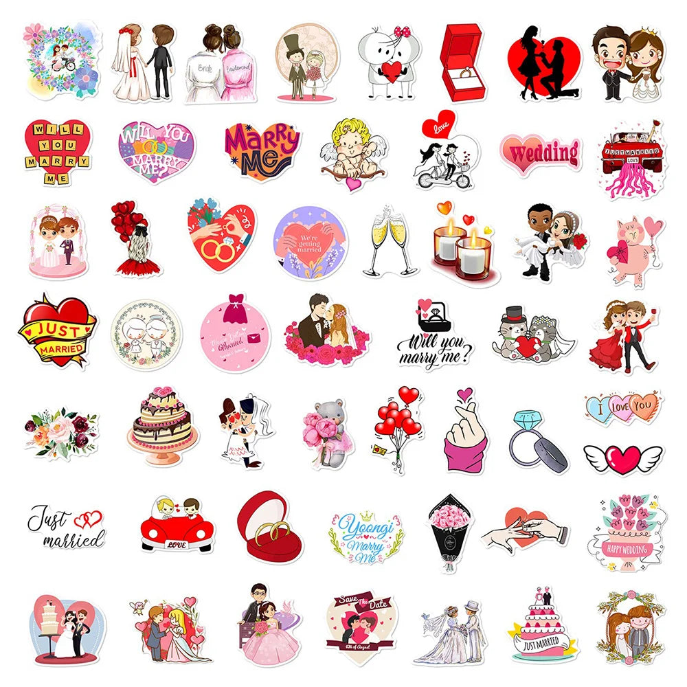 10/30/50PCS New Wedding Proposal Love Cartoon Stickers DIY Laptop Luggage Skateboard Graffiti Decals Fun for Kid Toys Gift (ONLINE ORDER ONLY)
