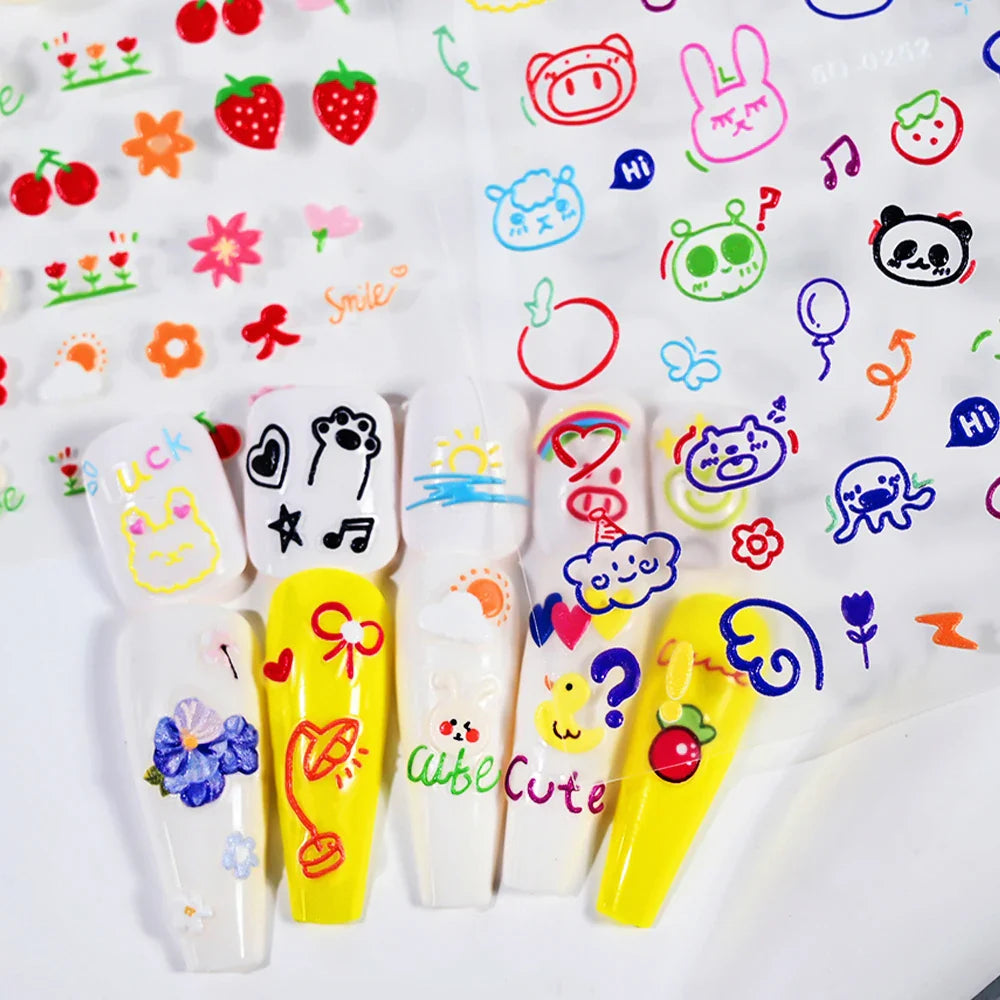 1 Sheet 5D Embossed Nail Art Stickers Graffiti Heart Flower Design Nail Art Decals Self-Adhesive DIY Manicure Nail Art Supplies* (ONLINE ORDER ONLY)