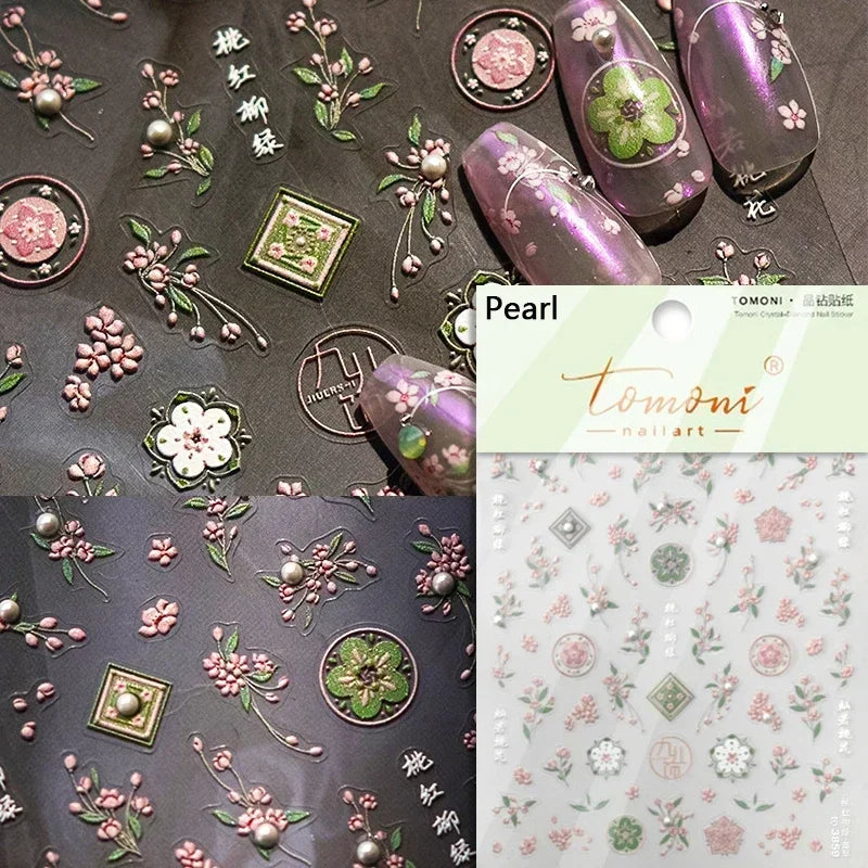 Red Azalea Rose Peony Crane Warbler Bird Fish Lily Chicken Rabbit Lobster Flower Retro Chinese Nail Art Sticker Decoration Decal (Online Order Only)