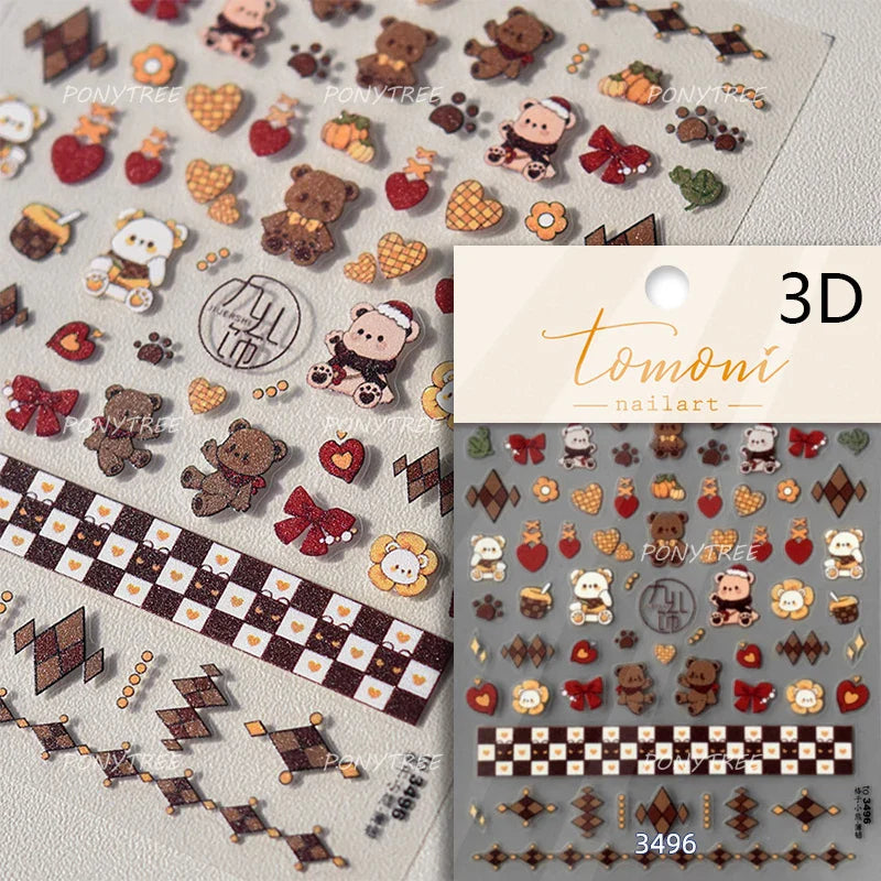 Toast Butter Brioche Bread Dim Sum Cookie Cherry Pudding Food Fork Doughnut Relief Adhesive Nail Art Stickers Manicure Decals (ONLINE ORDER ONLY)