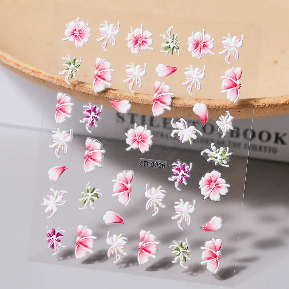1 Sheet 5D Embossed Nail Art Stickers Graffiti Heart Flower Design Nail Art Decals Self-Adhesive DIY Manicure Nail Art Supplies* (ONLINE ORDER ONLY)