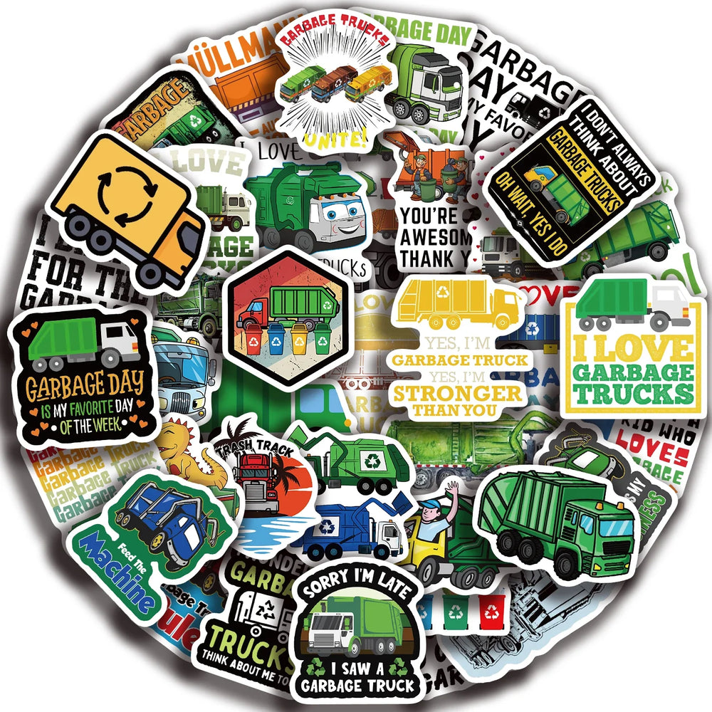 50PCS Green Garbage Truck Stickers For Suitcase Skateboard Laptop Luggage Phone Car Styling DIY Decal Sticker (ONLINE ORDER ONLY)