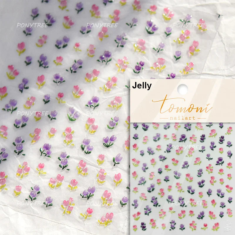 Delicate Chic White Flower Jelly Green Leaves Red Fruits Lily Gardenia Self Adhesive Nail Art Stickers Rhinestone Manicure Decal (Online Order Only)