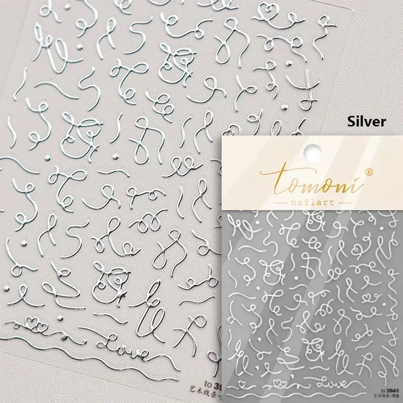 Chic Halo Dyeing Zebra Stripes Tender Black White Line Design Crescent Moon Arc Adhesive Nail Art Sticker Relief Manicure Decals (Online Order Only)