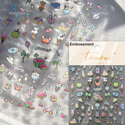 Summer Beach Bikini Watermelon Cat Popsicle Swim Ring Ice Cream Shell Coconut Tree Nail Art Decoration Stickers Manicure Decals (Online Order Only)