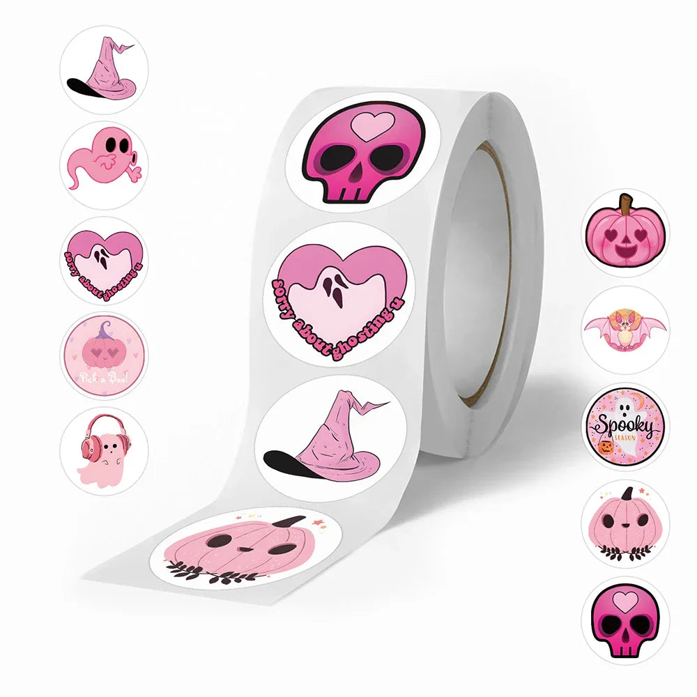 500Pcs Pink Halloween Stickers Ghost Pumpkin DIY Decoration (Online Order Only)