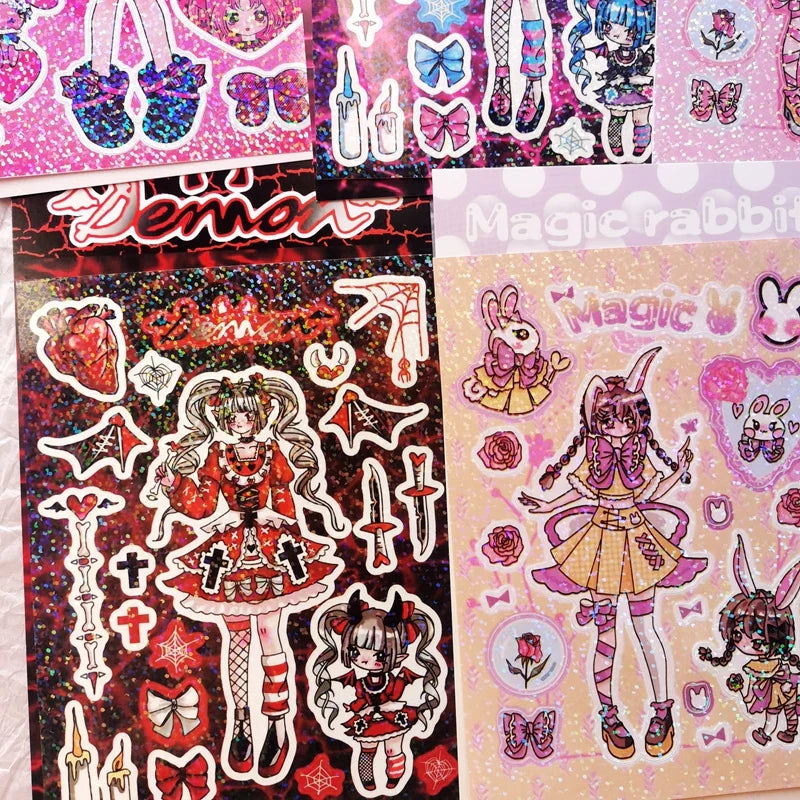 New Ins Cute Devil Bunny Girl Stickers Diary Scrapbooking DIY Album Decoration Sticker Aesthetic Personalized Kawaii Stationery (ONLINE ORDER ONLY)