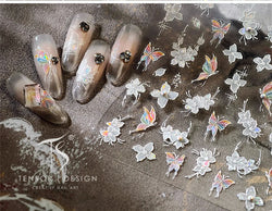 White Flower Colourful Butterfly Pearl Petal Beautiful Garden Charming Plant 5D Self Adhesive Nail Art Stickers Manicure Decals (ONLINE ORDER ONLY)
