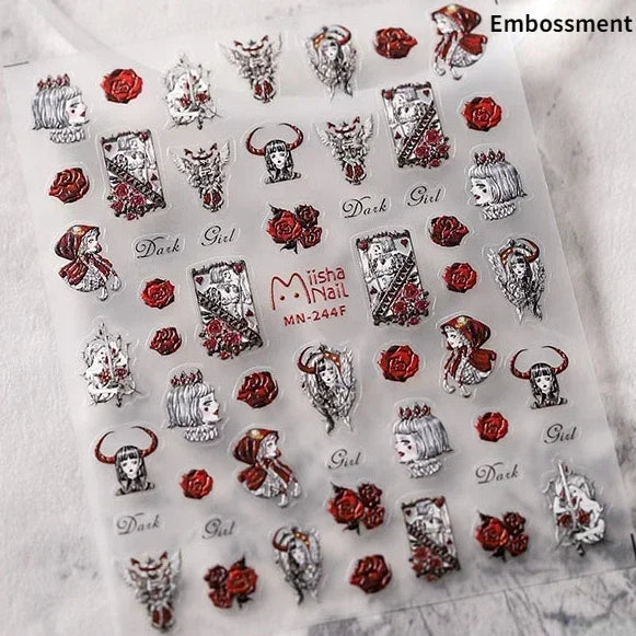 Gothic Dark Spider Butterfly Cross Flame Wings Halloween Horror Rose Flower Rabbit Pumpkin Bear Nail Art Stickers Manicure Decal (ONLINE ORDER ONLY)