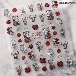 Gothic Dark Spider Butterfly Cross Flame Wings Halloween Horror Rose Flower Rabbit Pumpkin Bear Nail Art Stickers Manicure Decal (ONLINE ORDER ONLY)