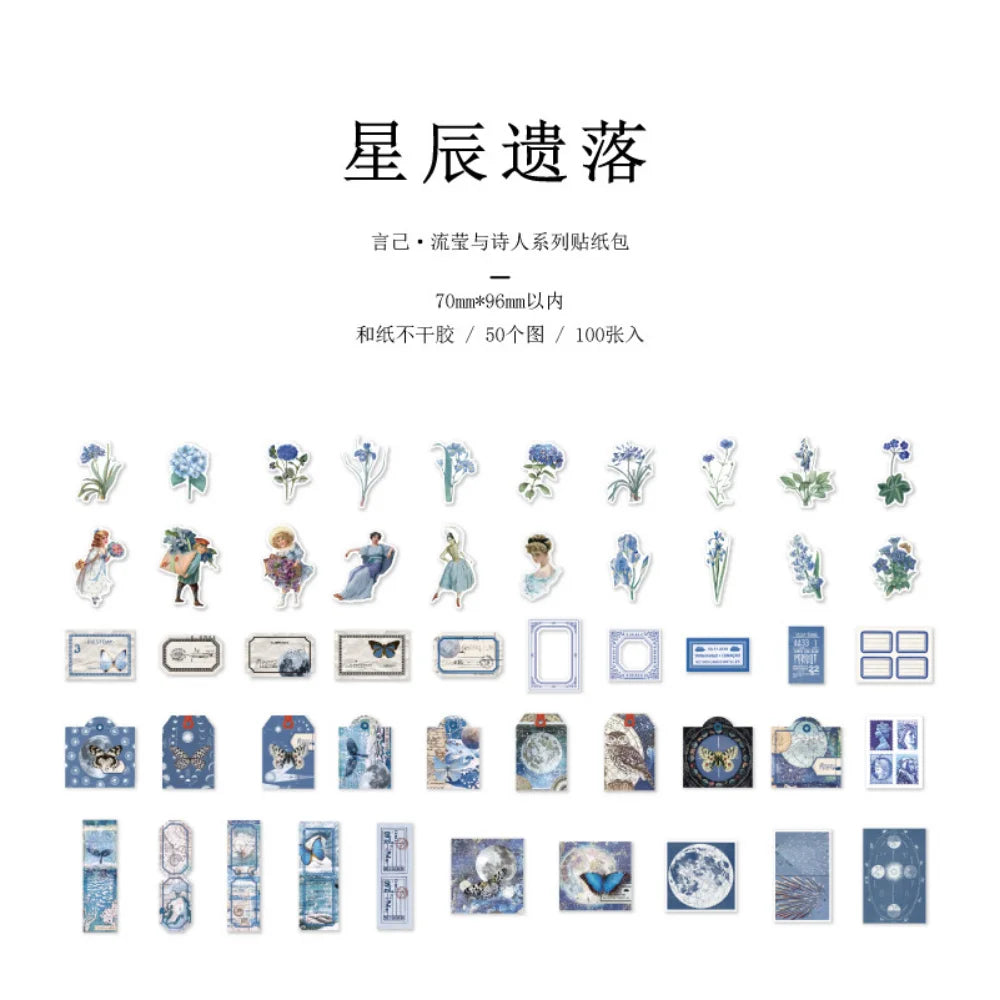 100Pcs/pack Retro Manor Poets Series Material Paper Decorative Stationery Art stickers Scrapbooking Lable Journal Planner (ONLINE ORDER ONLY)