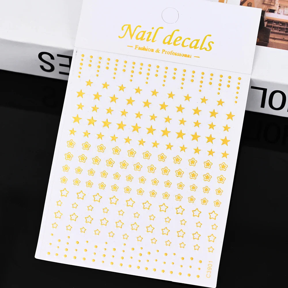 Gold Silver Wing Nail Art Stickers 3D Metal Chain Heart Love Sun Moon Star Gel Polish Adhesive Manicure Slider Decor Accessories (ONLINE ORDER ONLY)