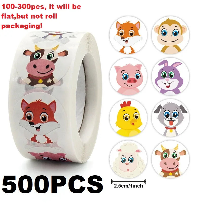 100-500PCS New Kids Stickers Korean Stationery Rolling Cartoon Animal Stickers Roll Small Packaging Stickers Photocard Decor (ONLINE ORDER ONLY)