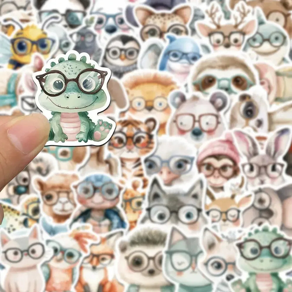 10/50pcs Cute Funny Glasses Animal Stickers Aesthetic DIY Motorcycle Fridge Snowboard Luggage Phone Wall Car Decoration Sticker (ONLINE ORDER ONLY)