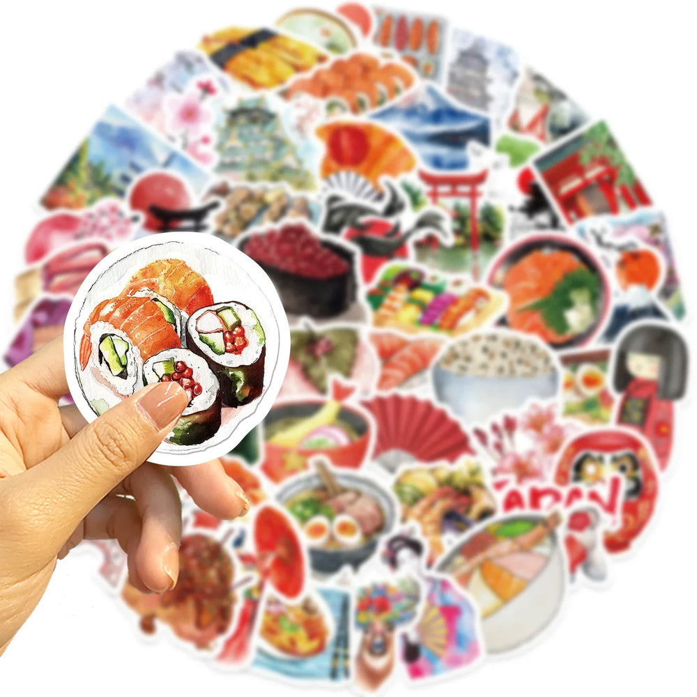 64pcs Watercolor Japan Travel Cartoon Graffiti Sticker DIY Phone Guitar Laptop Notebook Suitcase Cup Waterproof Sticker Kid Toy﻿ (Online Order Only)