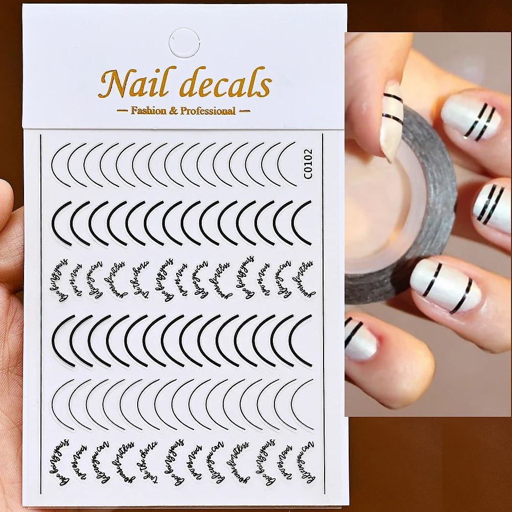 1Pc Laser Silver Gold Lines Stripe Nail Sticker Metal Strip Luxury Nails Slider Self Adhesive Slider Papers Transfer Stickers *& (Online Order Only)