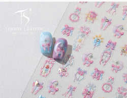 Pink Bowknot Star Moon Starburst Sun Polar Day Polar Night Sword Rose Flower Wreath Adhesive Nail Art Stickers Manicure Decals (ONLINE ORDER ONLY)