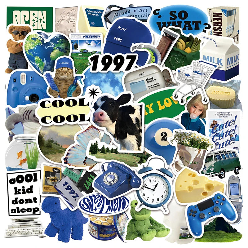 10/30/50PCS Fresh Cow Cheese PVC Graffiti Sticker Sticky Aesthetic Color Decorative Scrapbook DIY Child Phone Stationery Supply (ONLINE ORDER ONLY)