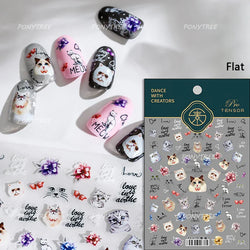 Lovely Cartoon Halo Dyeing Cat Bowkbot Paw Kitten Star Love Charming Self Adhesive Nail Art Sticker Cute Animals Manicure Decal (ONLINE ORDER ONLY)