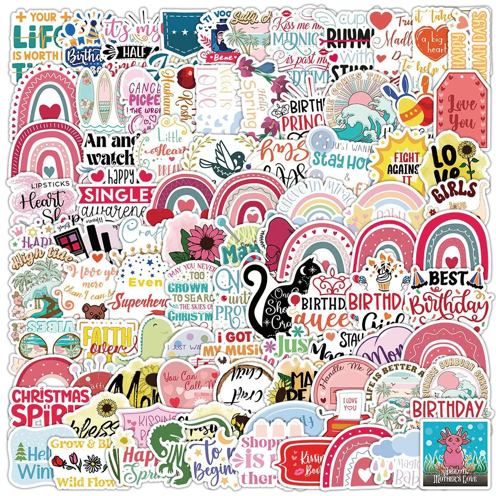 Cute Cartoon Motivational Stickers for Laptop, Scrapbook, Water Bottle - Waterproof, DIY, 10/30/50/100pcs (ONLINE ORDER ONLY)