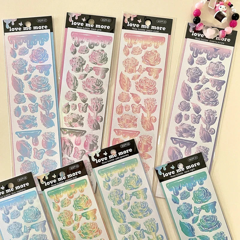 8Pcs/lot Korean ins Butterfly Rose Sticker Diary Scrapbooking DIY Album Decoration Sticker Aesthetic Stationery Art Supplies (ONLINE ORDER ONLY)