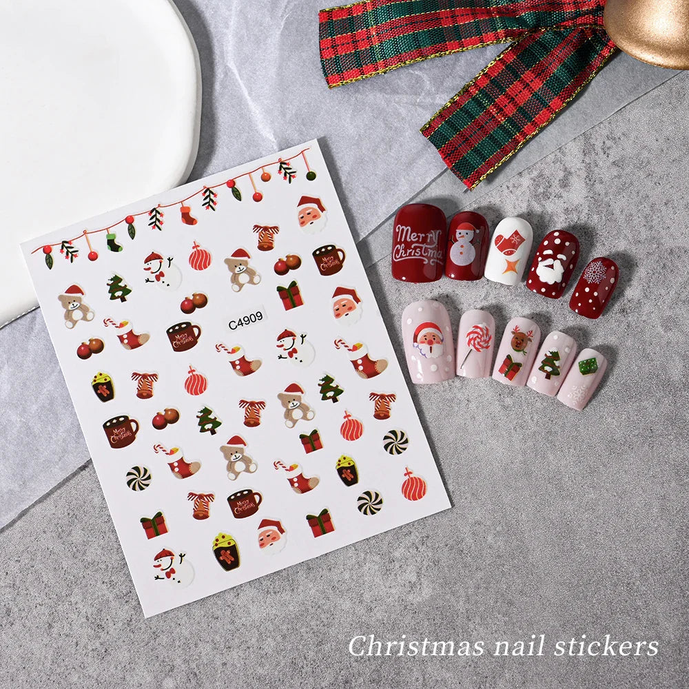 Merry Christmas Penguin Nail Art Sticker 3D Slider Deer Santa Claus Decal New Year Nail Decorations Sticker Manicure Accessories (ONLINE ORDER ONLY)