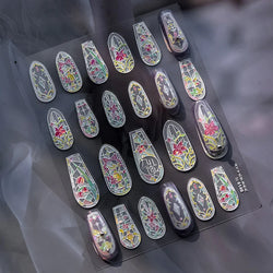 Retro Shiny Glazed Rococo Flower Window Dreamy Butterfly Geometric Frame Stamp Embossed Reliefs Nail Art Stickers Manicure Decal (Online Order Only)