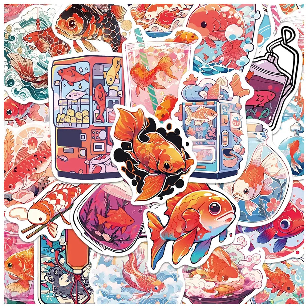 Goldfish Cartoon Stickers Pack - Laptop, Phone, Scrapbook, Fridge Decals (ONLINE ORDER ONLY)