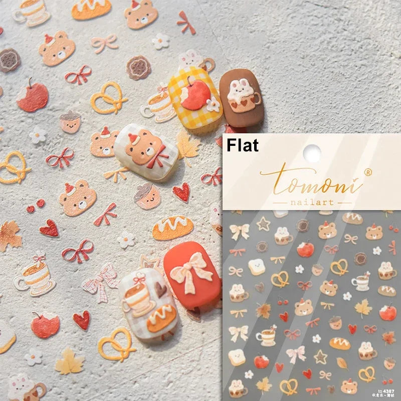 Bowknot Bear Cake Chocolates Food Star Cherry Apple Cook Love Heart Adhesive Nail Art Sticker Rhinestone Reliefs Manicure Decal (ONLINE ORDER ONLY)