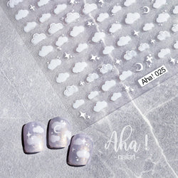 1pc Cute White Cloud Nail Stickers Ultra Thin Nail Art Stickers Self Adhesive Decals Star Moon/Flower/Clouds Kawaii Nail Decals (Online Order Only)