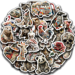 50Pcs Animals of Newspaper Sculptures Stickers Laptop Suitcase Graffiti Skateboard Luggage Waterproof PVC Stickers Kids Gift Toy (Online Order Only)