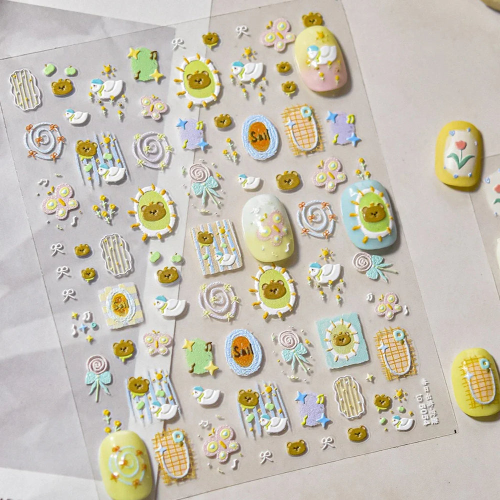 Bear Star Bowknot  Duck Cherry House Mini Flower Butterfly Line Bow Tie Apple Gird Cute Chic Nail Art Stickers Manicure Decals (ONLINE ORDER ONLY)