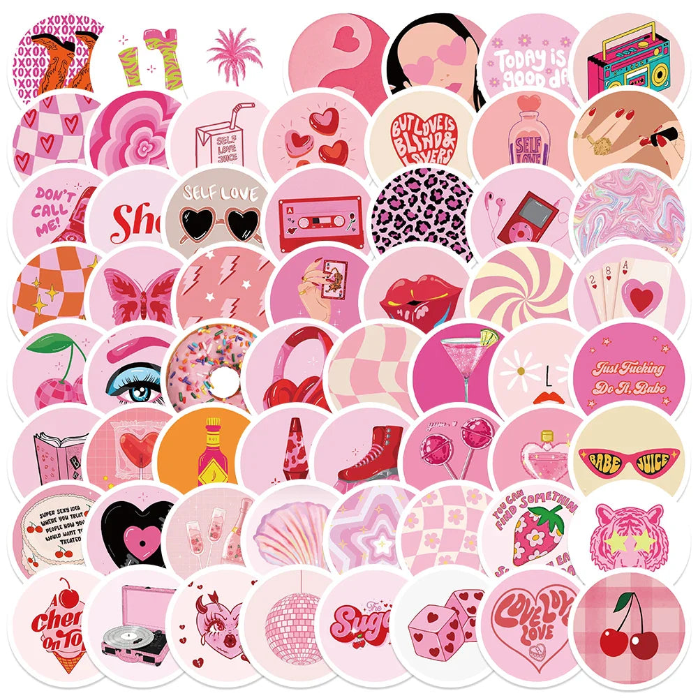 90s Groovy Girls Pink Art Stickers - DIY Cartoon Decals for Guitar, Laptop, Scrapbook, Diary (Online Order Only)