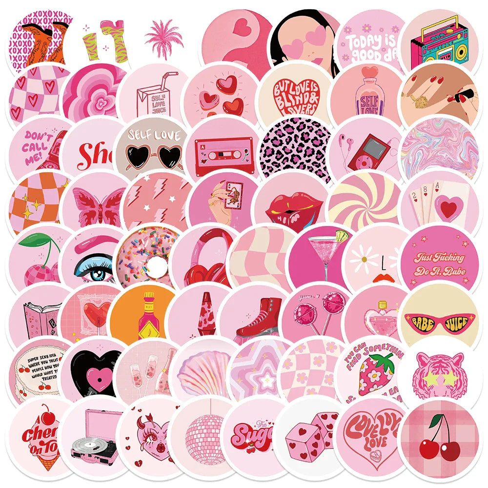 90s Groovy Girls Pink Art Stickers - DIY Cartoon Decals for Guitar, Laptop, Scrapbook, Diary (Online Order Only)