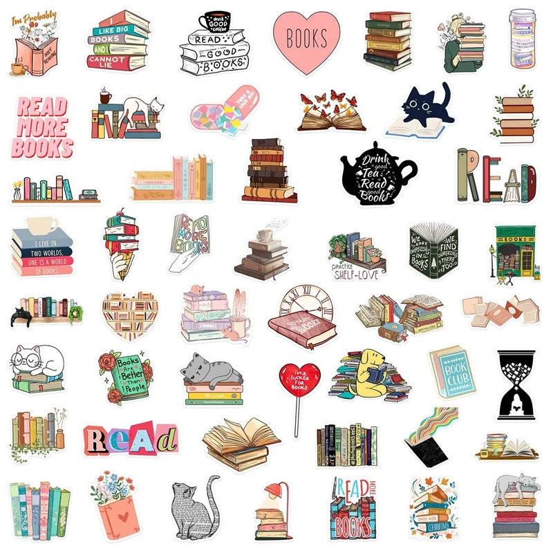 10/30/50PCS Cartoon Animal Reading Children's PVC Sticker Aesthetic Decoration Scrapbooking Stationery School Supplies for Kids (ONLINE ORDER ONLY)