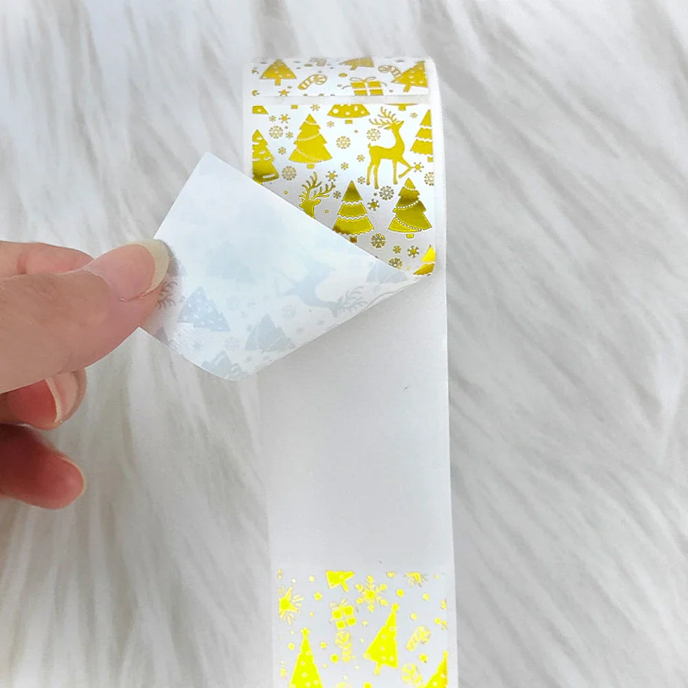 120pcs Rectangle Gold Foil Sticker Rose Gold Merry Christmas Stickers Gift Seal Labels Shipping Stickers For Decoration Envelope (Online Order Only)