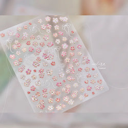 Peach Blossom Gradual Pink Petal Flower Line Bowknot Hot Stamping Halo Dyeing Delicate Adhesive Nail Art Sticker Manicure Decals (ONLINE ORDER ONLY)