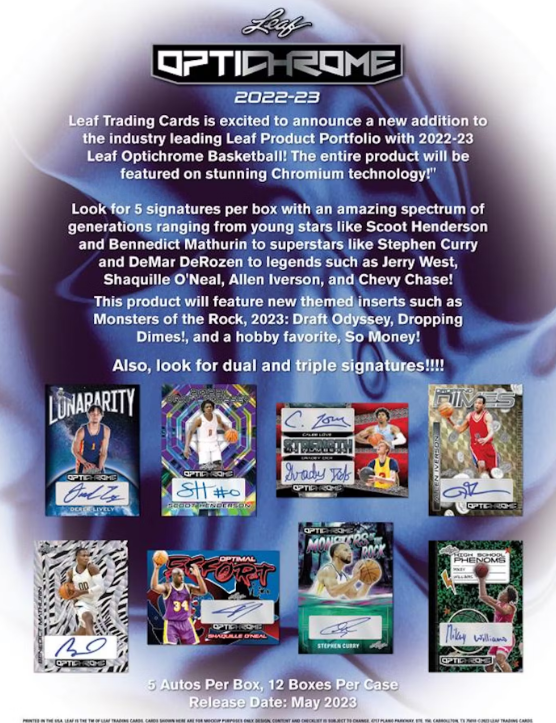 2022 / 2023 Leaf Optichrome Basketball Hobby Box (Online Order Only)