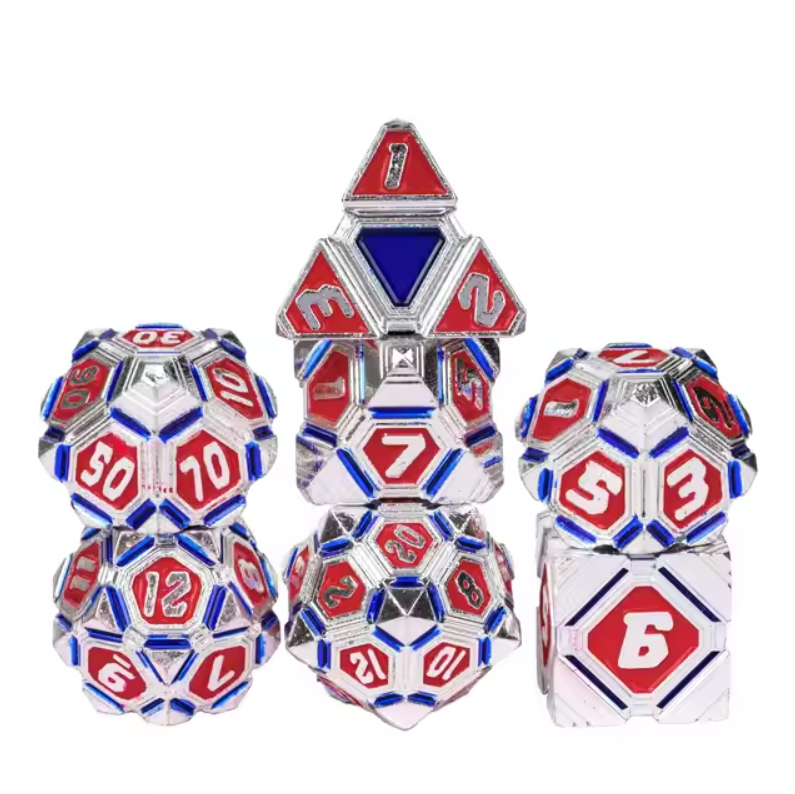 Metal 7 Piece Polyhedral Dice Set - UFO Mechanical Theme (Online Order Only)
