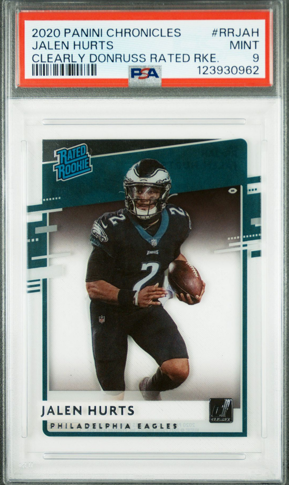 Graded 2020 Panini Chronicles Jalen Hurts #RRJAH Clearly Donruss Rated Rookie RC Football Card PSA 9 Mint (ONLINE ORDER ONLY)