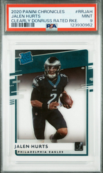 Graded 2020 Panini Chronicles Jalen Hurts #RRJAH Clearly Donruss Rated Rookie RC Football Card PSA 9 Mint (ONLINE ORDER ONLY)