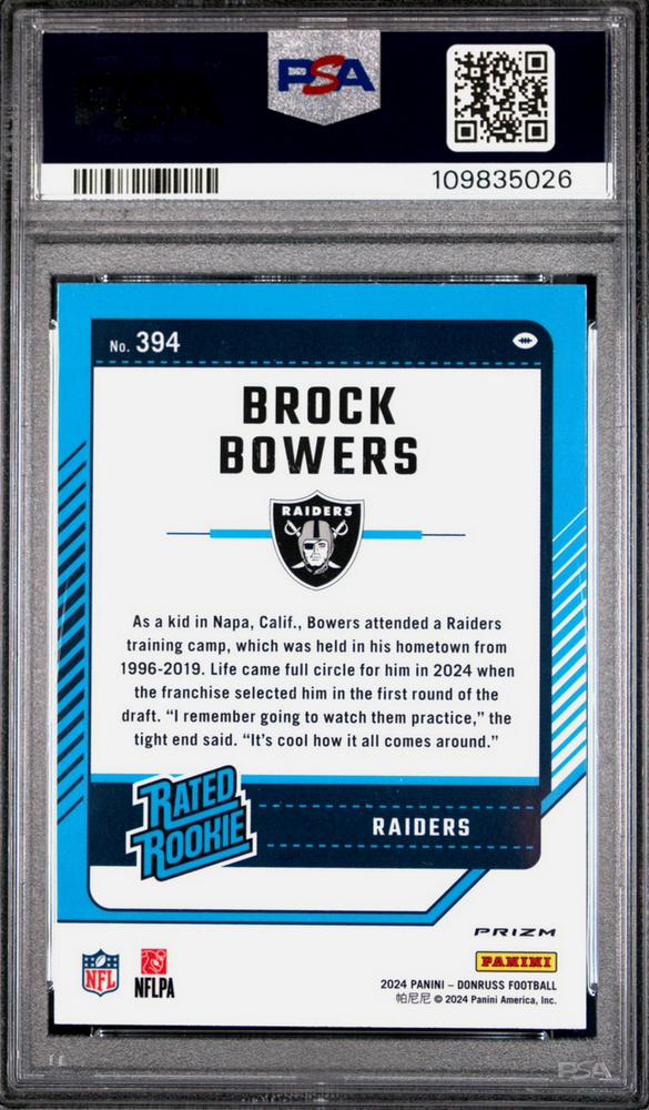 Graded 2024 Panini Donruss Brock Bowers #394 Optic Preview Red Wave Rookie RC Football Card PSA 10 Gem Mint (ONLINE ORDER ONLY)