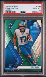 Graded 2023 Panini Phoenix Puka Nacua #200 Green /25 Rookie RC Football Card PSA 10 Gem Mint (ONLINE ORDER ONLY)