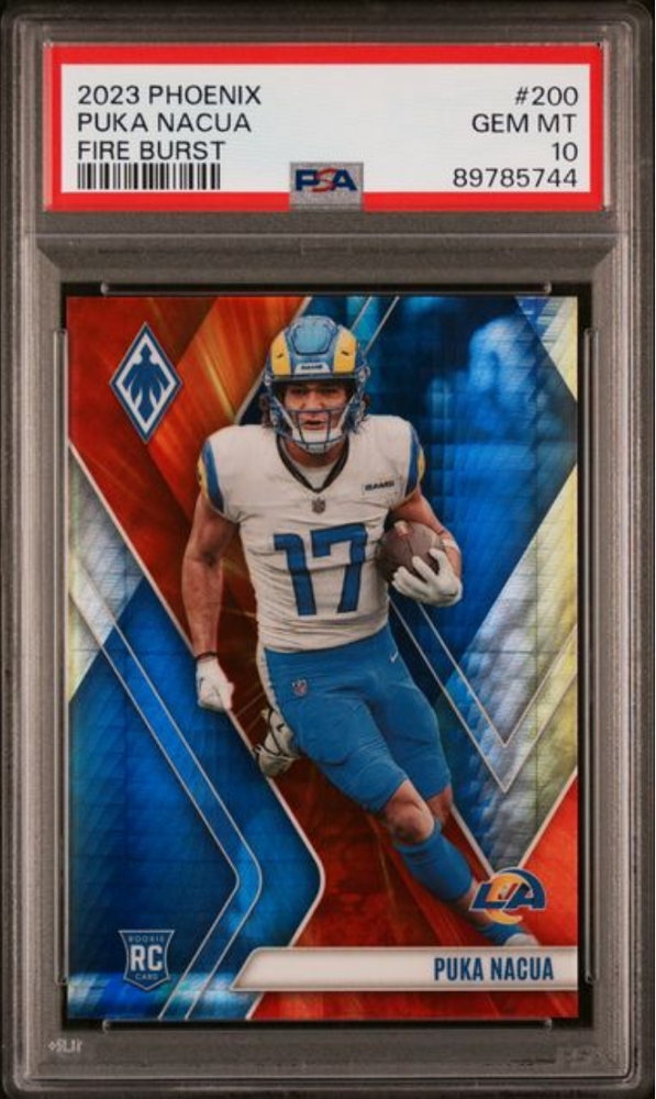 Graded 2023 Panini Phoenix Puka Nacua #200 Fire Burst /340 Rookie RC Football Card PSA 10 Gem Mint (ONLINE ORDER ONLY)