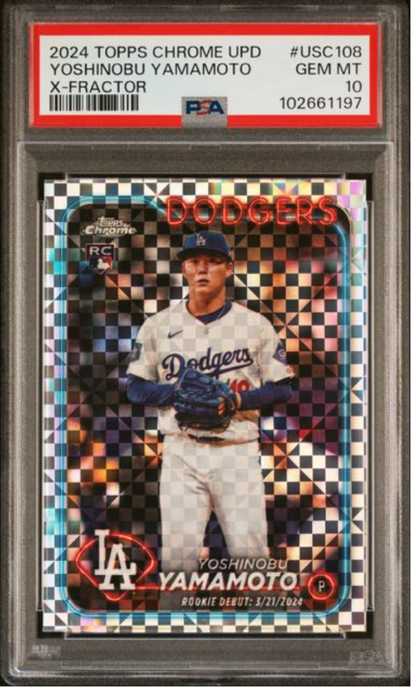 Graded 2024 Topps Chrome Update Yoshinobu Yamamoto #USC108 XFractor Rookie RC Baseball Card PSA 10 Gem Mint (ONLINE ORDER ONLY)
